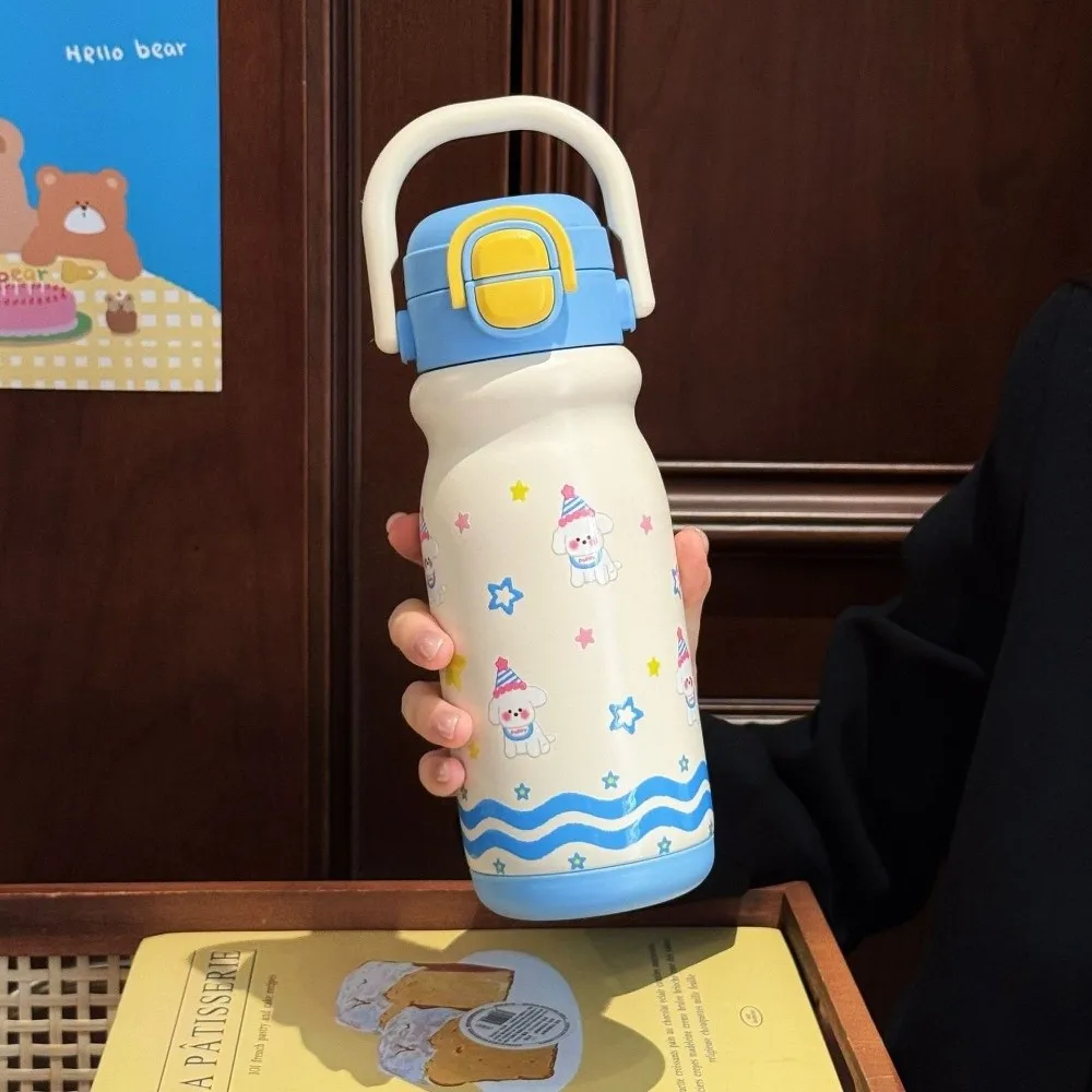 

Portable 500ML Vacuum Cup Double Drink With Handle Straw Tumbler Insulation Or Cooling Thermal Water Bottle