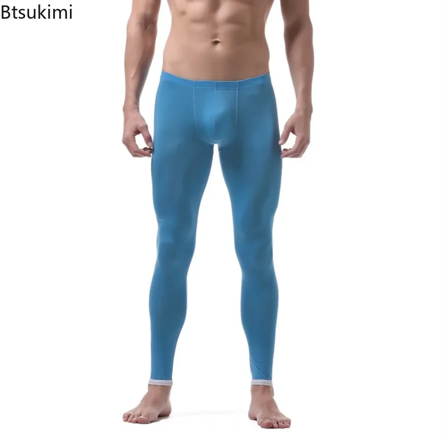 

Spring Autumn New Men's Slim Elastic Thermal Long Johns Comfortable Ice Silk Soft Pajama Pants Casual Homewear Men Bottoms Pants