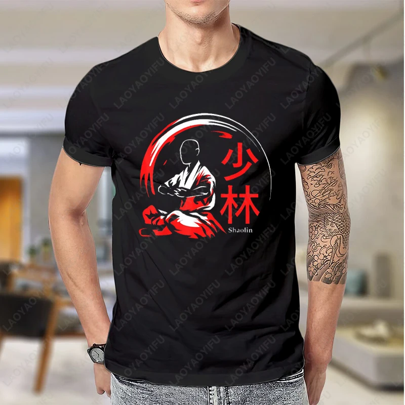 كول الكونغ فو شاولين تصميم هدية القطن التي شيرت للرجال النساء يجلس التأمل الموقف الصينية طباعة تيز الجدة بلوزات على الموضة