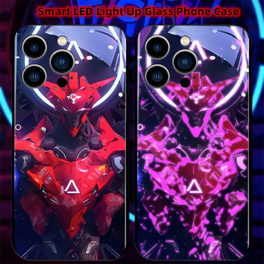 Cool Cyber Mecha Design Smart LED Light Glow Tempered Glass Phone Case For iPhone Air 17 16 15 14 13 12 11 Pro Max Plus view 6