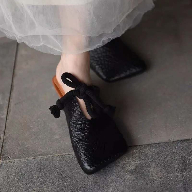 ساحة تو الشقق النعال النساء مصمم البغال أحذية موضة صندل كاجوال 2025 الصيف Slingback الوجه يتخبط Sandalias De Mujer #4