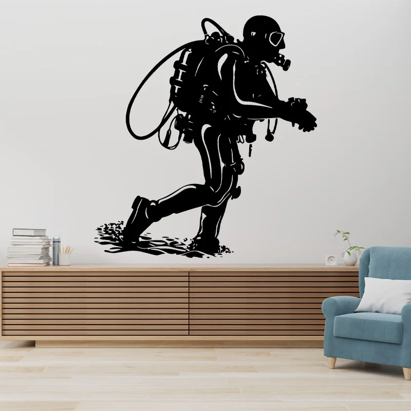 Scuba Diver Silhouettes Wall Sticker Vinyl Ocean Nautical Home Decor for Oceanarium Kids Room Nursery Diving Decals Murals Q063