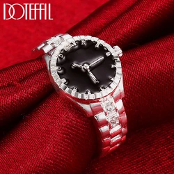 DOTEFFIL 925 Sterling Silver AAA Zircon Watch Shape Ring For Woman Man Fashion Wedding Engagement Party Gift Charm Jewelry