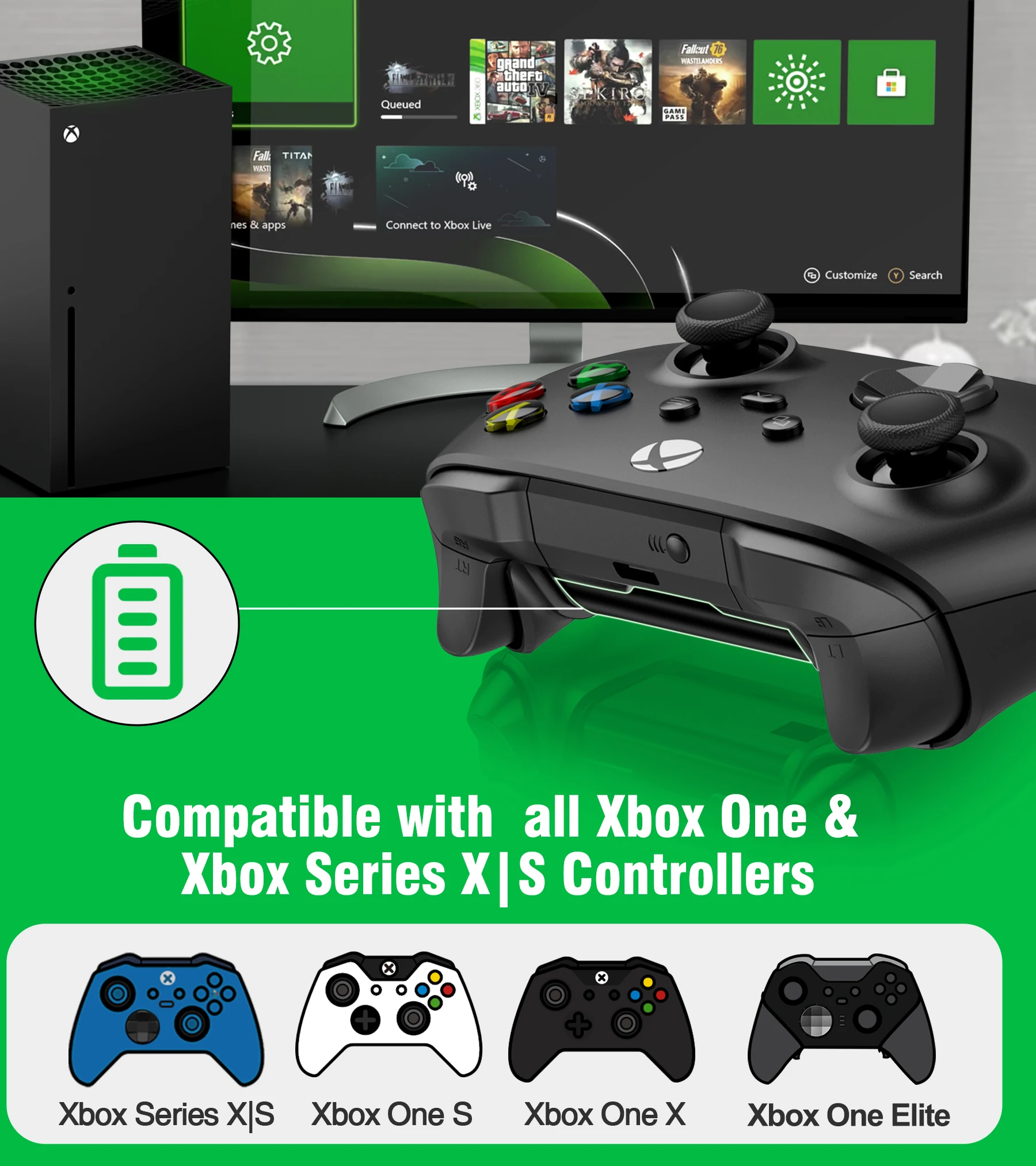 4 * 3000 mWh Xbox-Controller-Akku für Xbox Series X | S/One S/X/Elite wiederaufladbarer Akku mit Schnellladestation – Detail 3