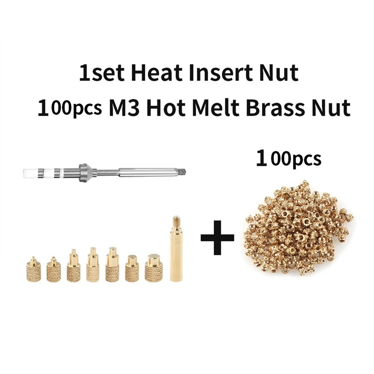 Heat Insert Nut Iron Tip TS100 Soldering Iron Tip Insert M2-M8 Brass Hot Melt Insert Nut Insertion Kit with 100Pc M3 Nut