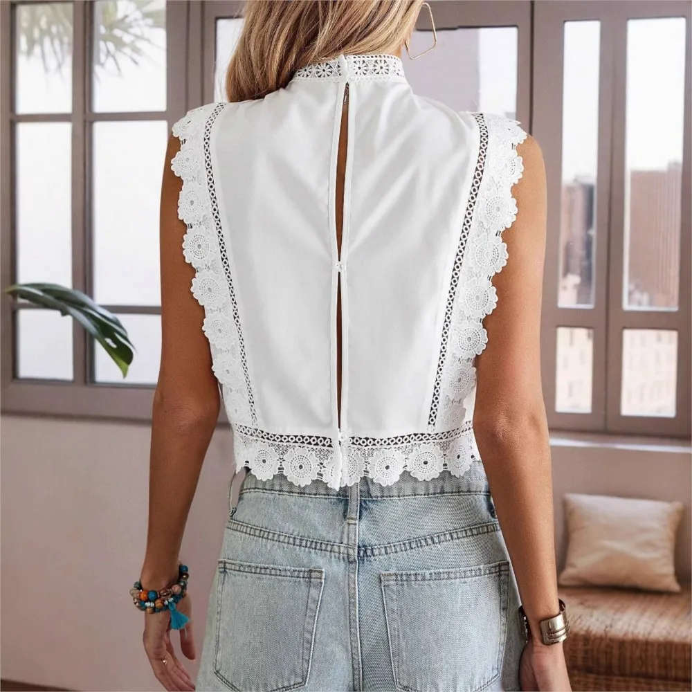 แฟชั่นสไตล์ชาติพันธุ์ Crop Top 2025 ลูกไม้ Patchwork ปักรอบคอ Hollow เสื้อชีฟองผู้หญิงเสื้อ