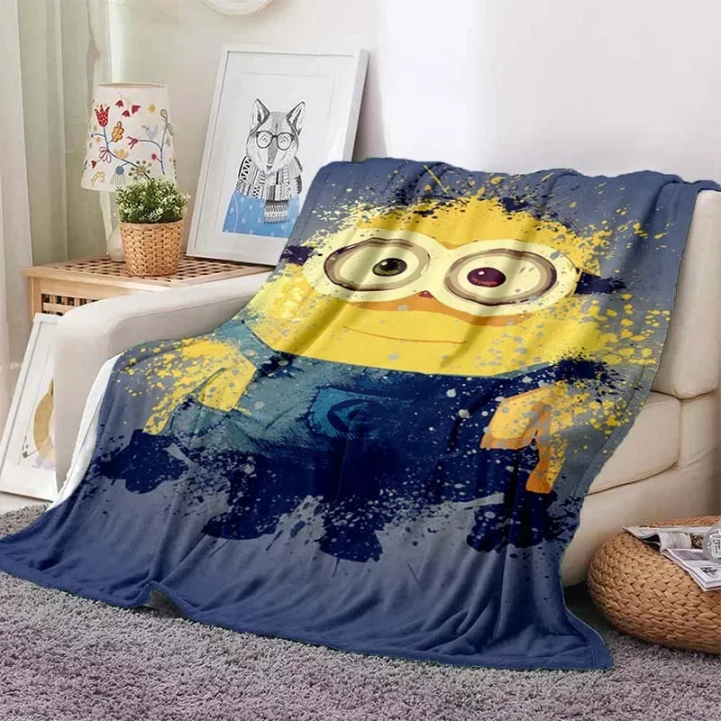 Coperta da viaggio portatile per bambini morbida e confortevole con stampa 3D Cartoon Cute Big Eyes A-Minions coperta da viaggio portatile