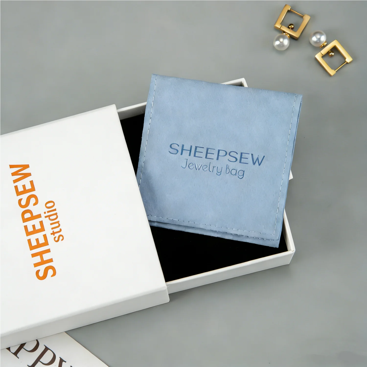 

SHEEPSEW Custom Logo Jewelry Packaging Set Sliding Drawer Box Snap Button Suede Microfiber Pouch For Earring Bracelet Gift Packa