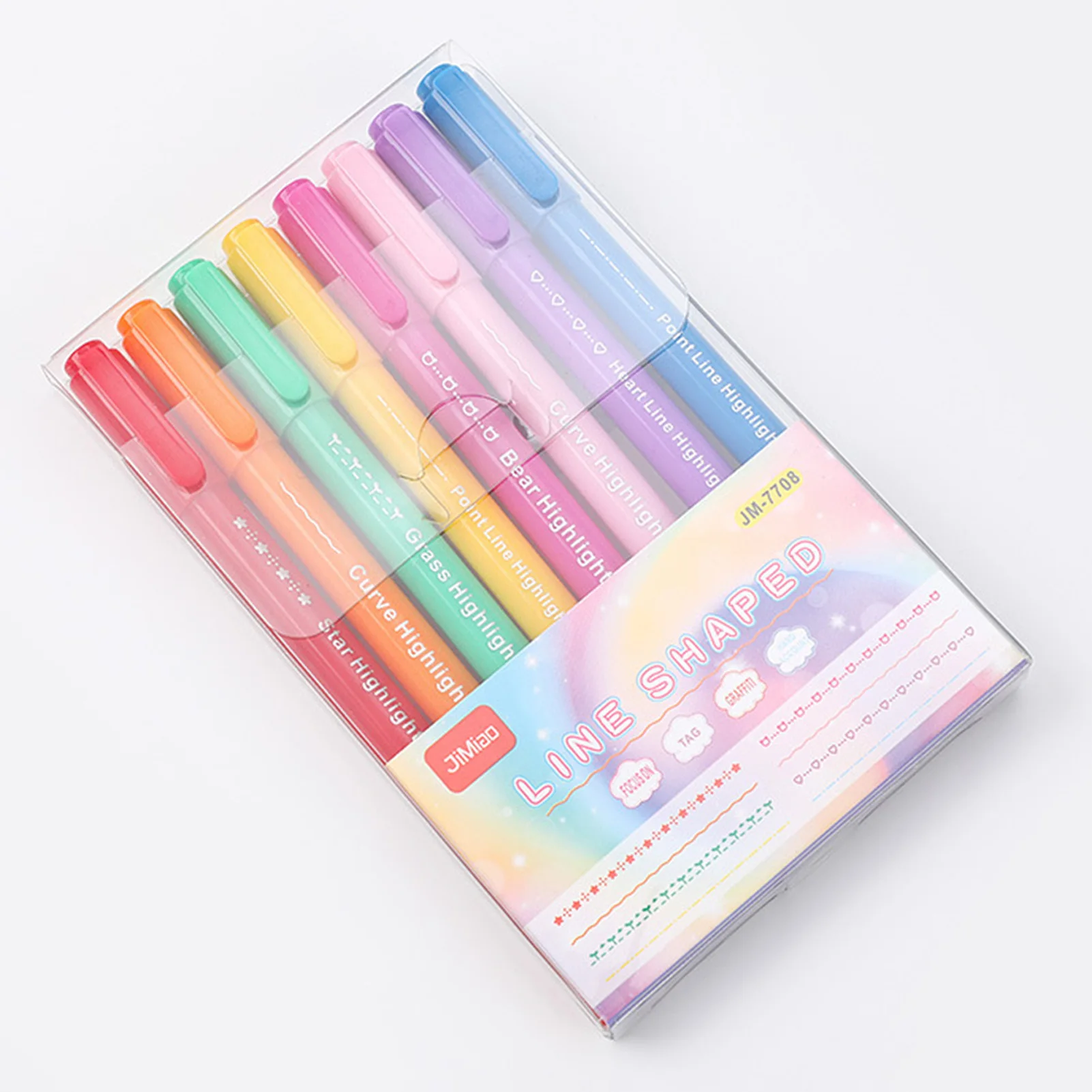 ปากกาลูกลื่นสองหัว 8 ชิ้น/ชุด ลายดอกไม้ ปากกาเขียนเส้นโค้ง ลายคลื่น สำหรับวาดภาพบนใบหน้า ร่างกาย อุปกรณ์เครื่องเขียนสำหรับโรงเรียนและสำนักงาน