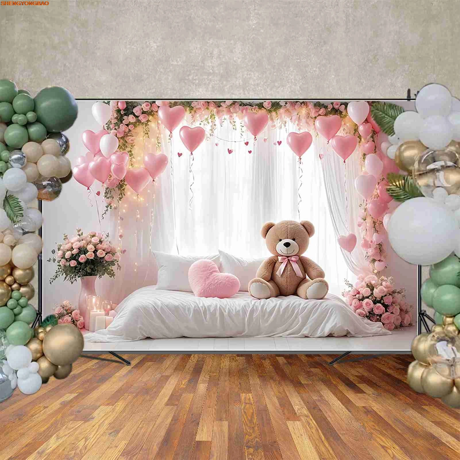 خلفيات للتصوير الفوتوغرافي الوردي غرفة نوم تيدي بير خلفيات التصوير الفوتوغرافي حفلة الطفل التصوير الفوتوغرافي ديكور استوديو كشك الصور الدعائم