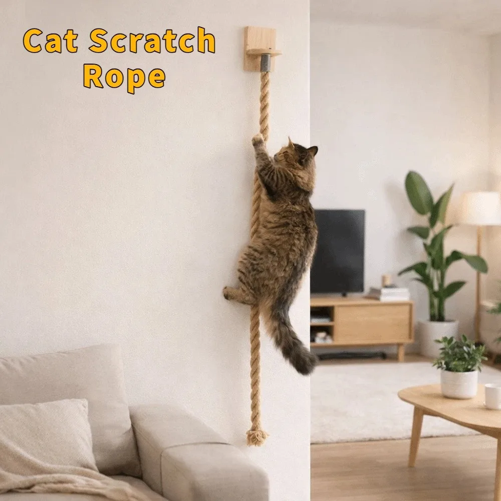 

Pet Toys Wear Resistant Cat Scratch Rope Screw Fixation Bite Resistant Cat Climbing Shelf Space Saving Cat Wall Rope Rack Play