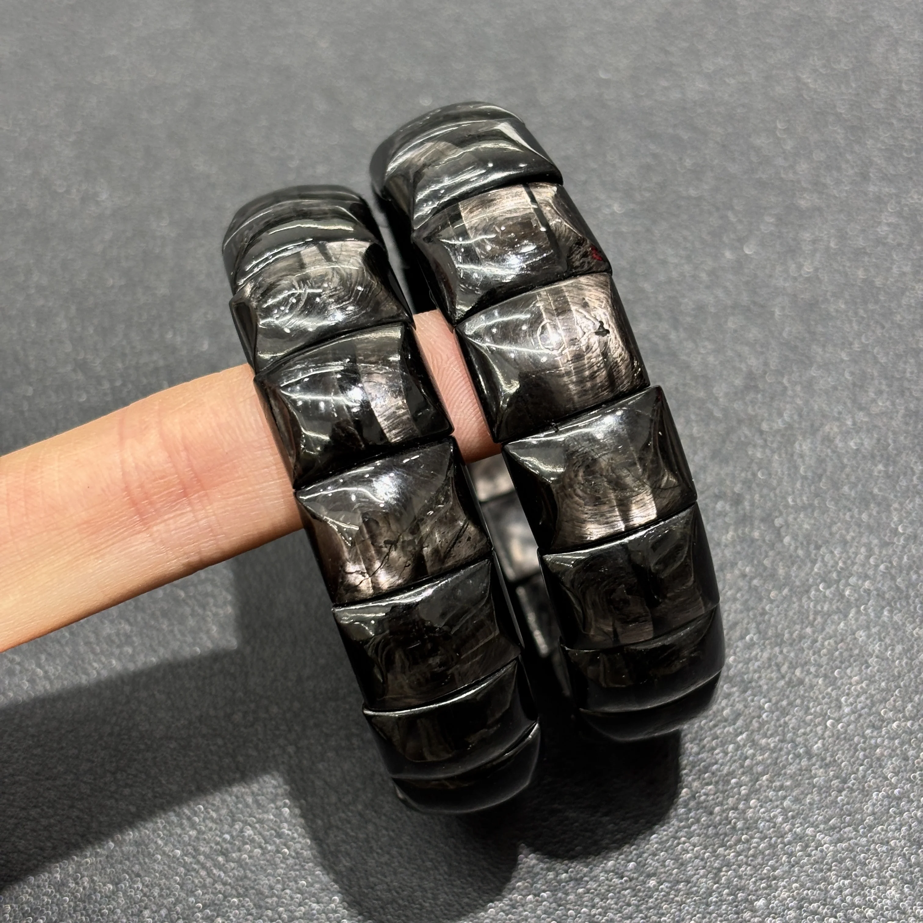 

Натуральный браслет из гиперстена прямоугольной формы с эффектом мерцания, эластичный, мягкий, для женщин и девушек, подарок, ювелирное украшение