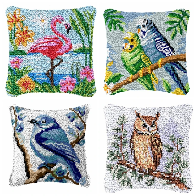 

Parrot Series Segment Embroidery Pillow Flowers Grass Coarse Wool Cross Stitch 3D Latch Hook Kit Carpet DIY Embroidery