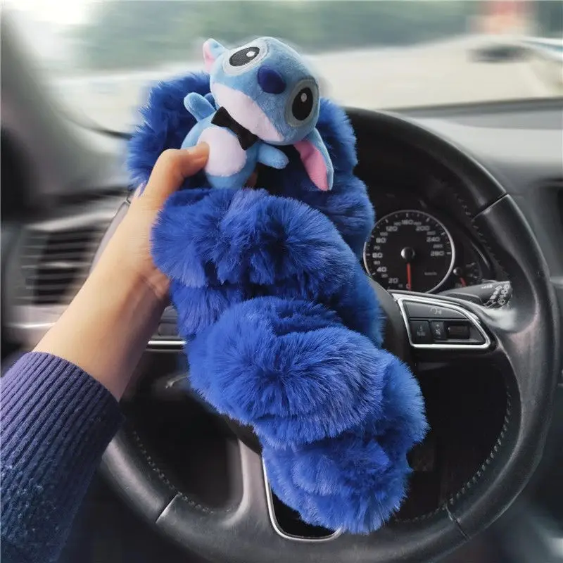 Disney Cute Cartoon Stitch Car Car Winter Plush Steering Wheel Cover Stretch Handlebar Cover Universal Card Warm Winter Model