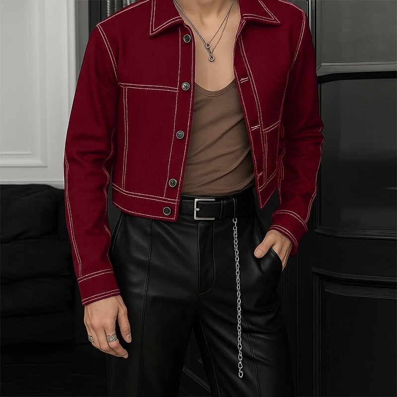 

INCERUN Men Jackets Patchwork Lapel Long Sleeve Button Casual Male Coats Streetwear Loose 2025 Fashion Crop Jackets Men S-5XL