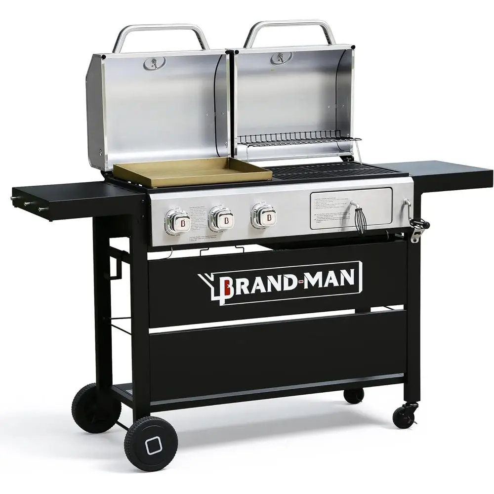 

Brand-Man Propane Gas and Charcoal Grill Combo,Grill and Griddle Combo Dual uel BBQ Grill with Dual Lids or Outdoor Barbecue, Bl