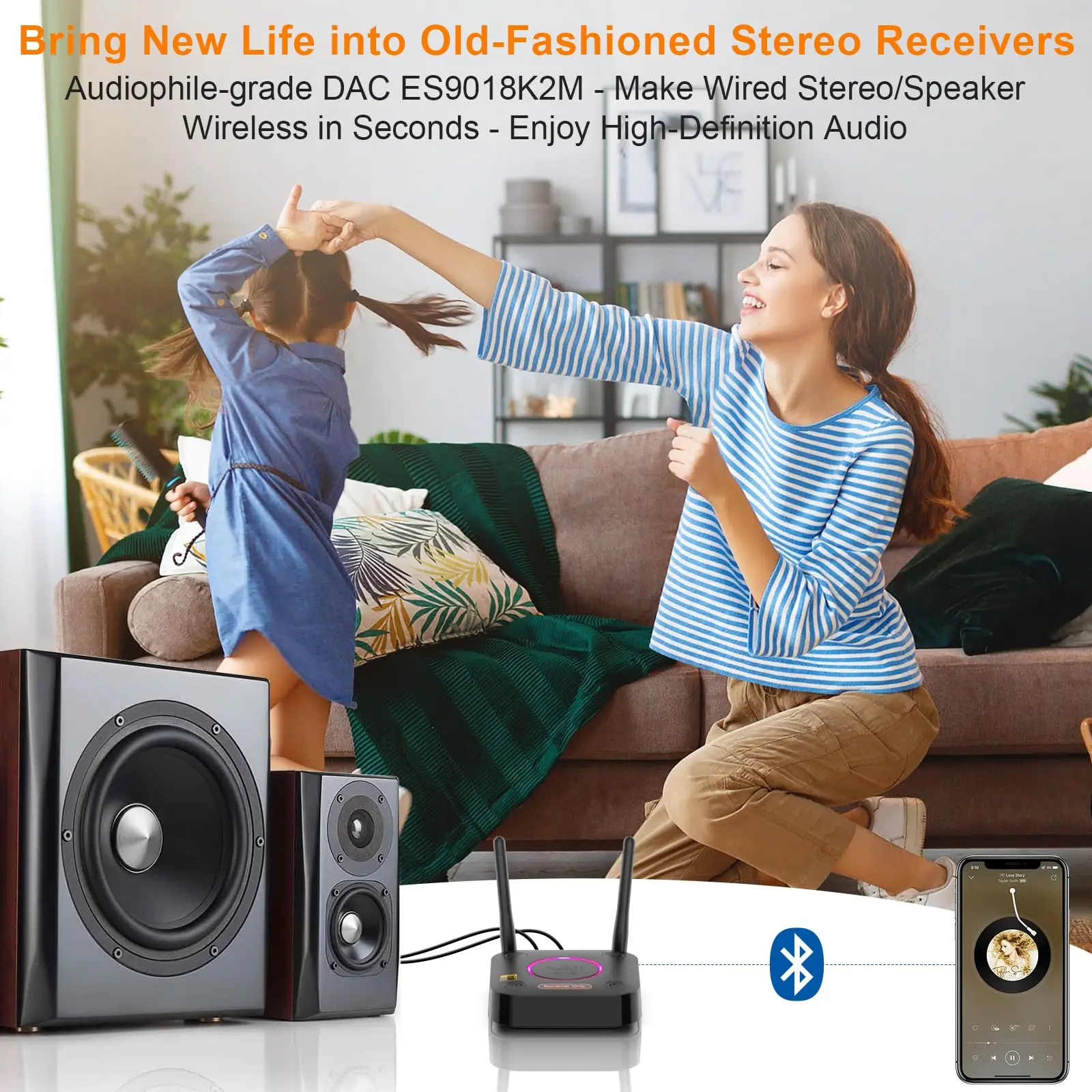 1Mii B06Ultra Bluetooth 5.2 Receiver with LDAC,HiFi Bluetooth Audio Adapter w/Audiophile DAC,3D Surround aptX LL/HD