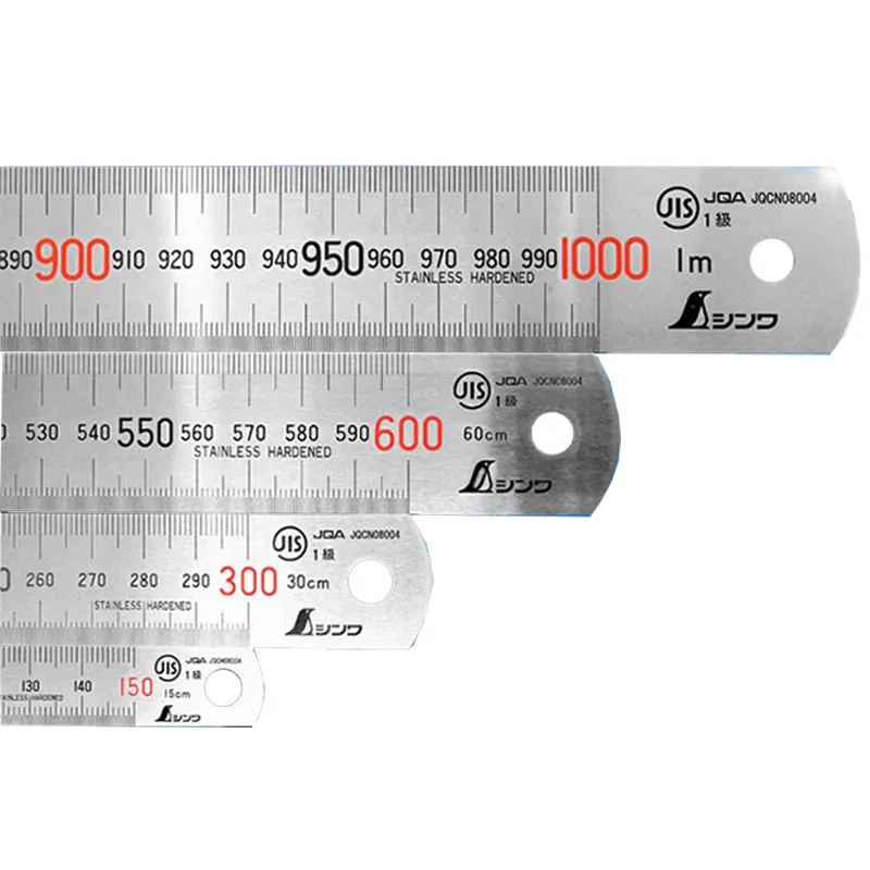 SHINWA Stainless Steel Straight Ruler Etching Scale High Precision JIS 1 Class 15 30 60cm 1m Steel Ruler