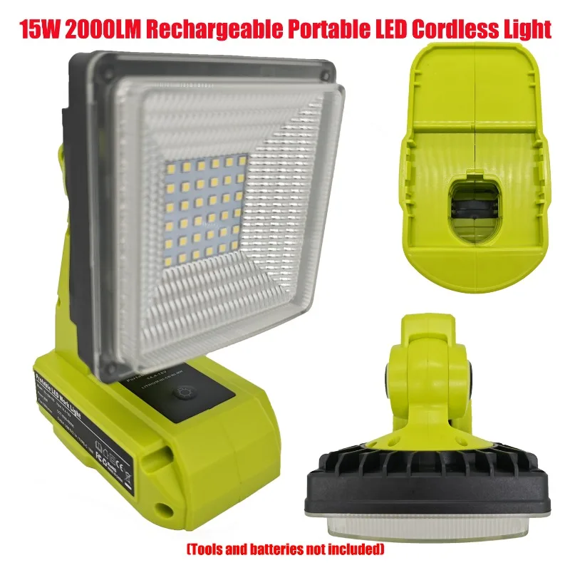 

HAKSINKY For Ryobi 18V Lithium Batteries 15W 2000LM Rechargeable Portable LED Cordless Light for Job Site and Emergency Use