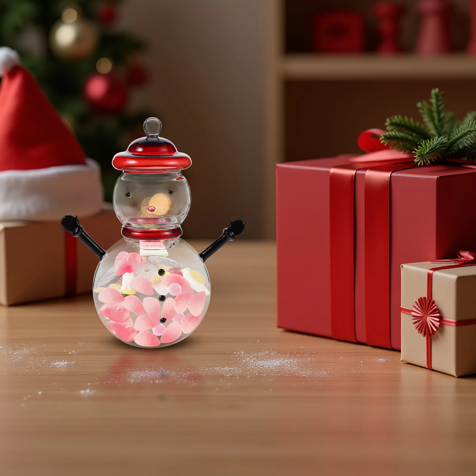 

Snowman Candy Jar Glass Container Decorative Lid Candy Holder Sweet Treat Storage Christmas Party Decoration Holiday Jar