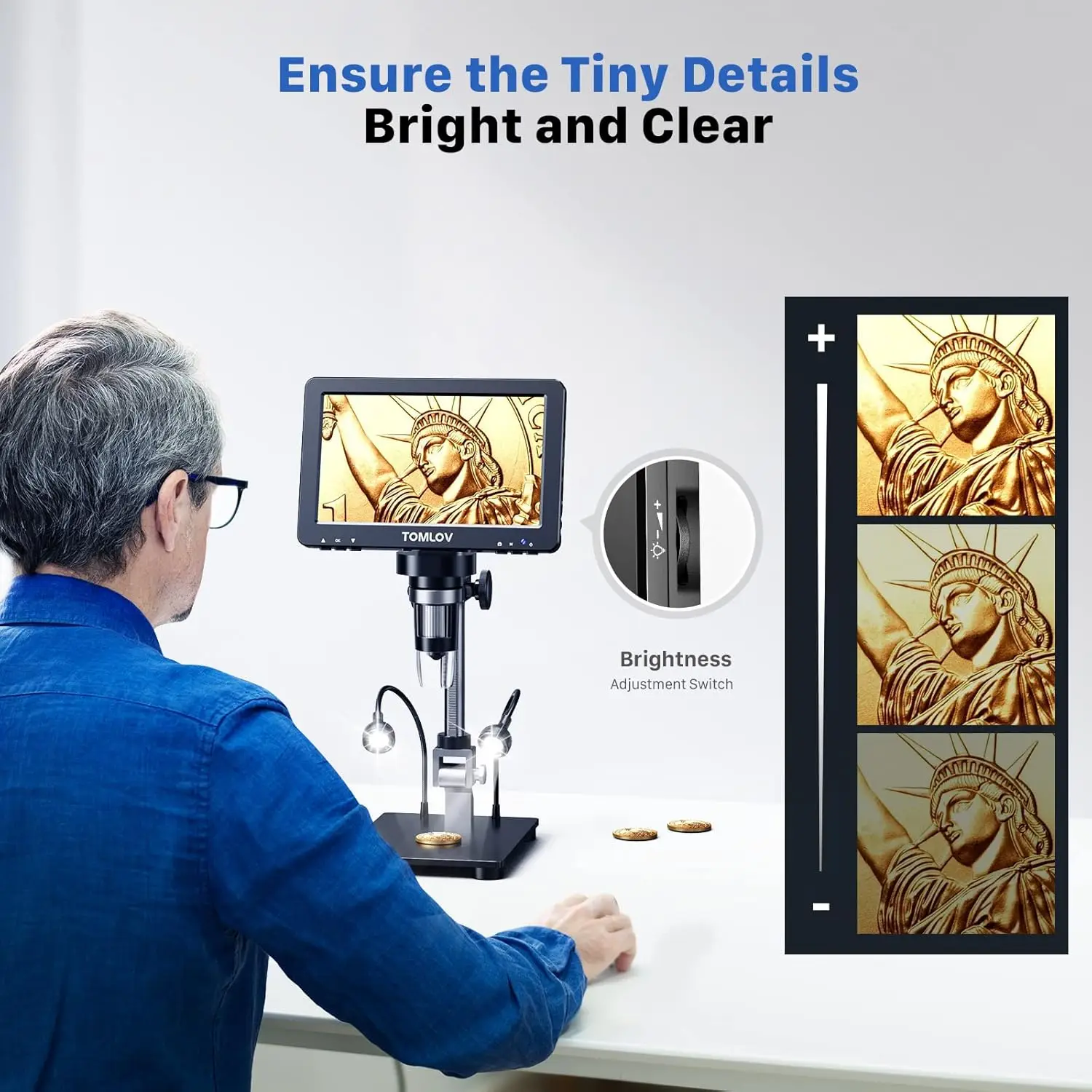 مجهر رقمي HDMI مقاس 7 بوصات من TOMLOV DM9 Pro: كاميرا رقمية 1200X، IPS، 16 ميجابكسل، 1080 بكسل، 10 مصابيح LED، 32 جيجابايت، كاميرا مجهر عرض الكمبيوتر/التلفزيون