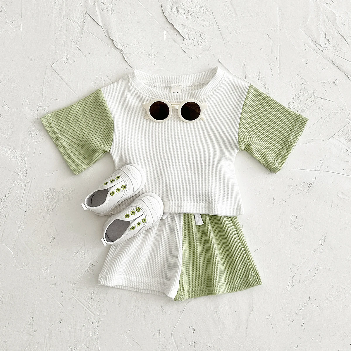 Newborn Baby Girl Clothes Waffle Summer Casual Top Short T-shirt+Shorts Sports Sets Splicing Colors Baby Clothes Boys 0-3Y