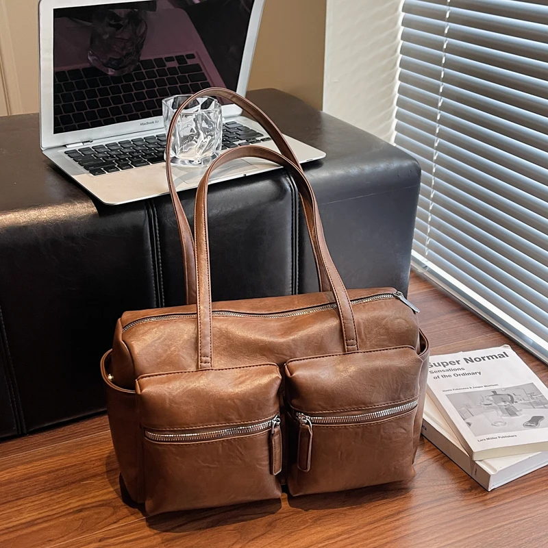 

Fashion Vintage Leather Tote Bag For Women, Retro Shoulder Handbag, Large Capacity Durable Work Commuter Bag, Trendy & Versatile