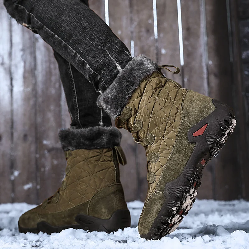 Super Warm Winter Men Snow Boots Outdoor Suede Genuine Leather Boots Men’s Winter Shoes Man High Mid-Calf Keep Warm Botas Hombre