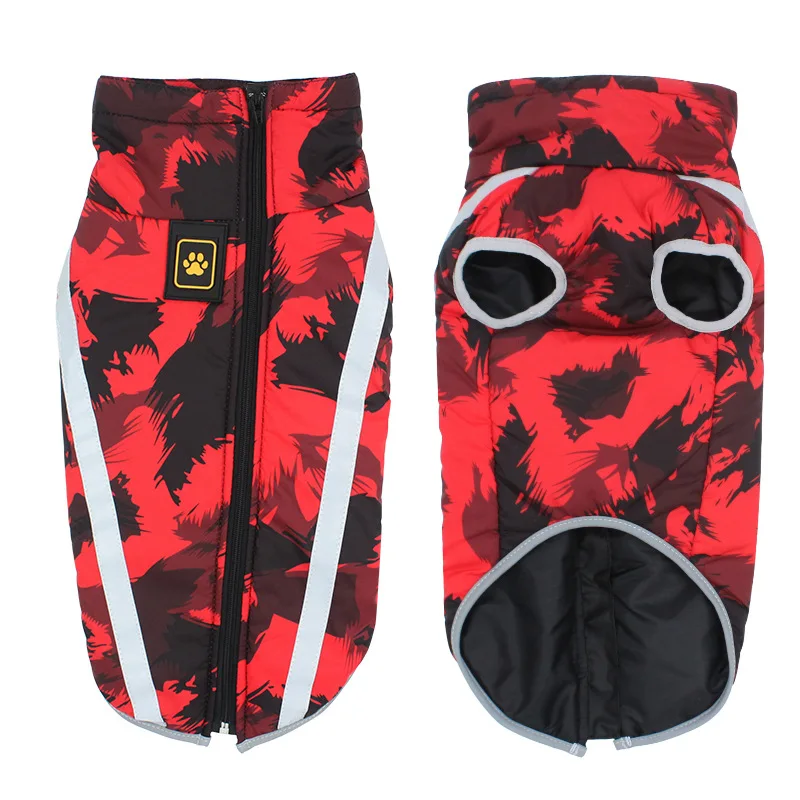 Dog Cotton-Padded Clothes Autumn And Winter Geometric Color Contrast Graffiti Design Thickened Warm Pet Dogs Windproof-Clothes