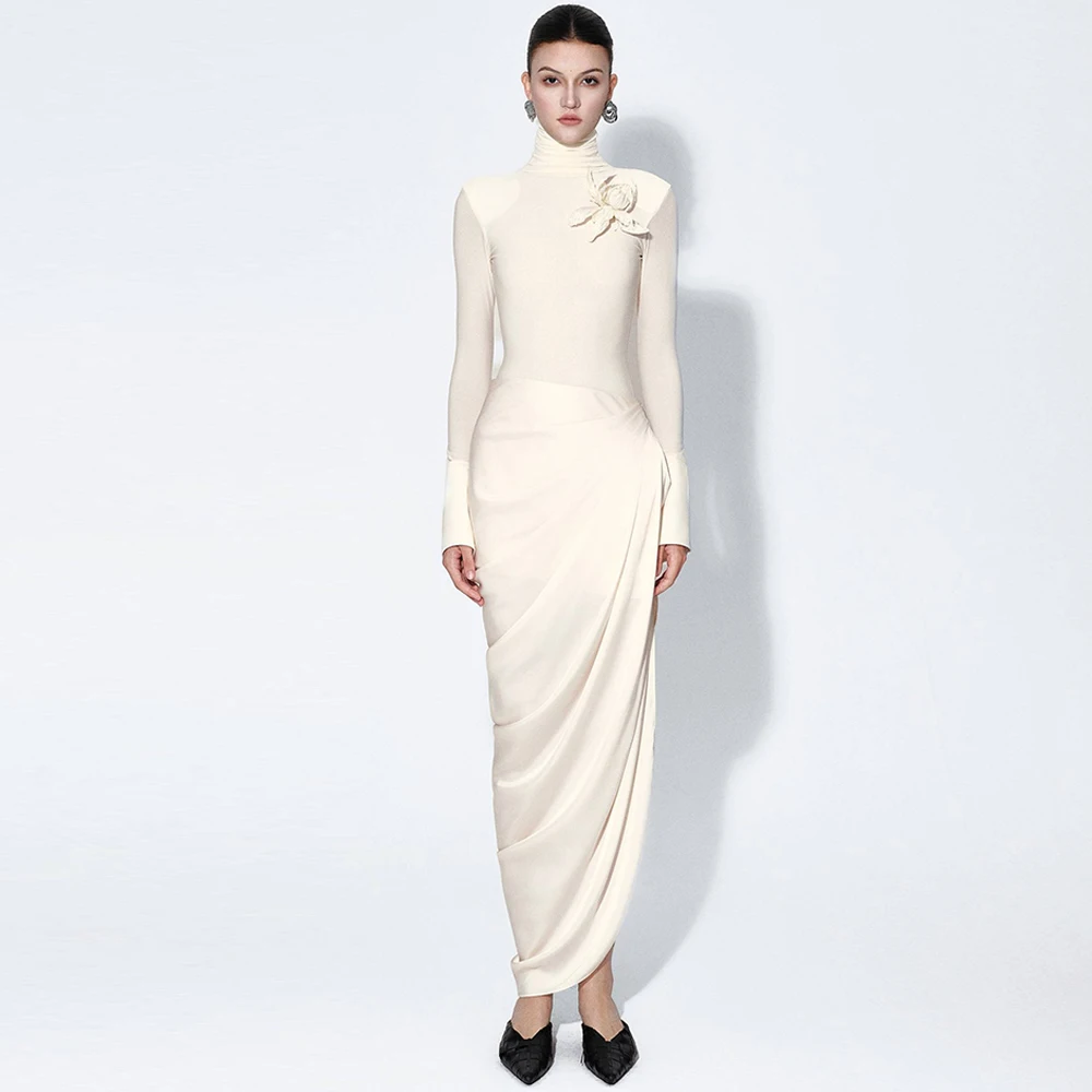 

Элегантное вечернее платье из джерси с длинными рукавами, модное выпускное платье с высоким воротником, индивидуальный пошив для особых случаев