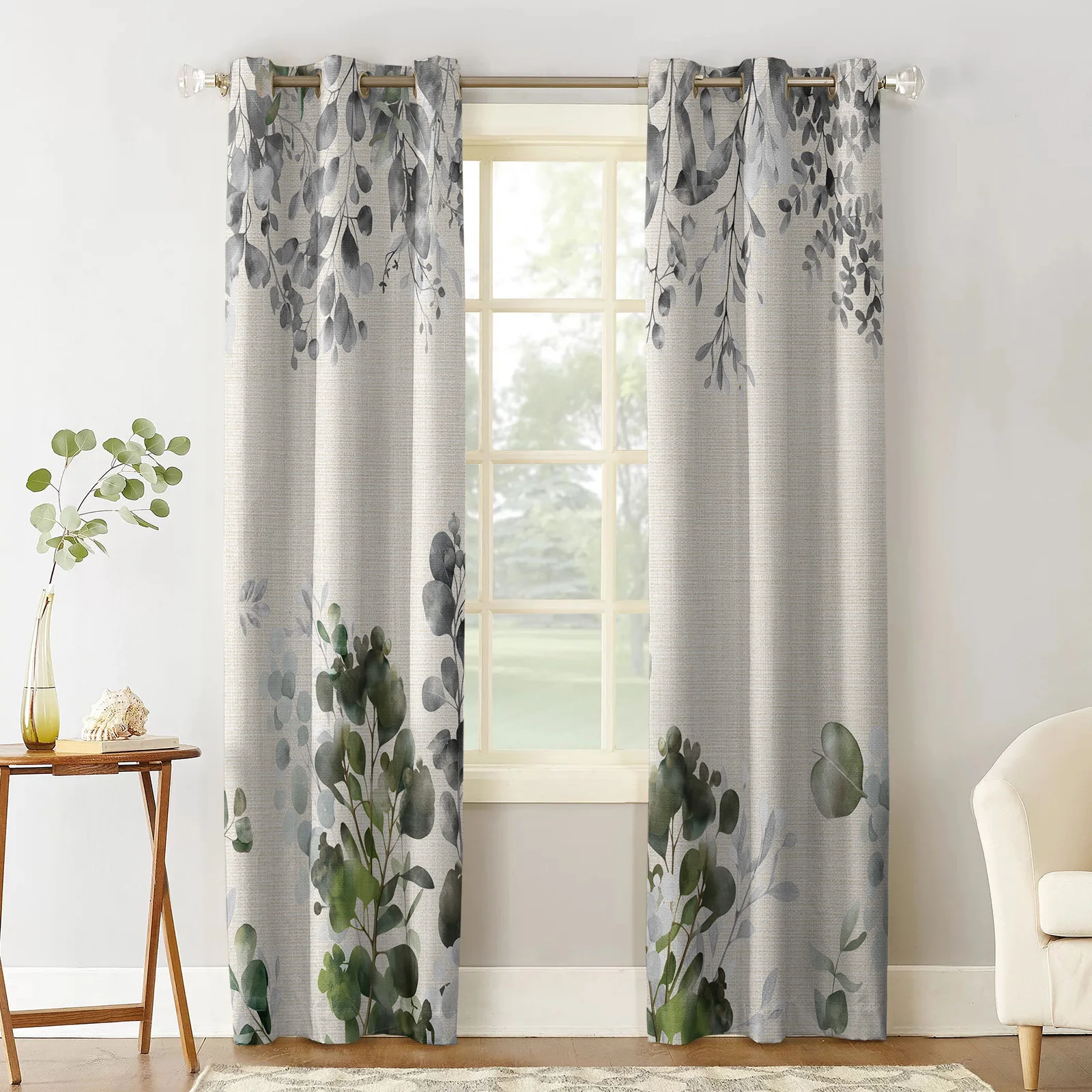 Plant Leaf Illustration Dark Green Window Curtain Living Room Kitchen Curtain Panel Blackout Curtains For Bedroom