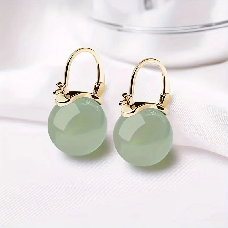 MHS.SUN Vintage-Ohrringe mit grünen Jade-Perlen, sanfte, elegante Ohrclips für Frauen und Mädchen, Party-Schmuck, Geschenk