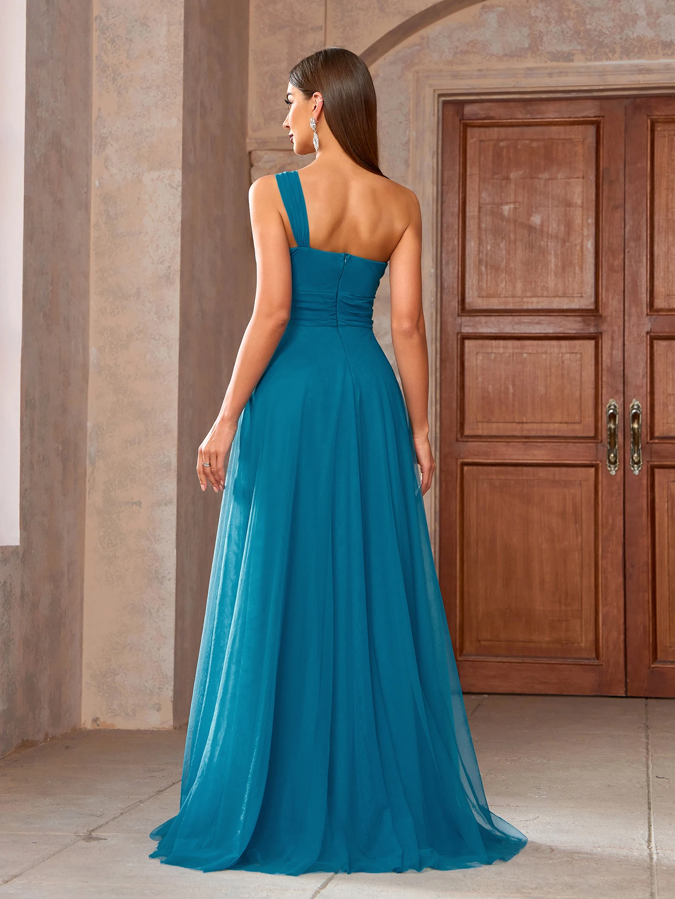 

Asymmetrical Shoulder Mesh Dress for Family Gatherings, Birthday Parties, Elegant and Fashionable Dress, Women's Long Dress, Party Dress, New Dress, Women's Evening Dress, Host Performance Dress, Bridesmaid Dress, Prom Evening Dress, Concert Performance D