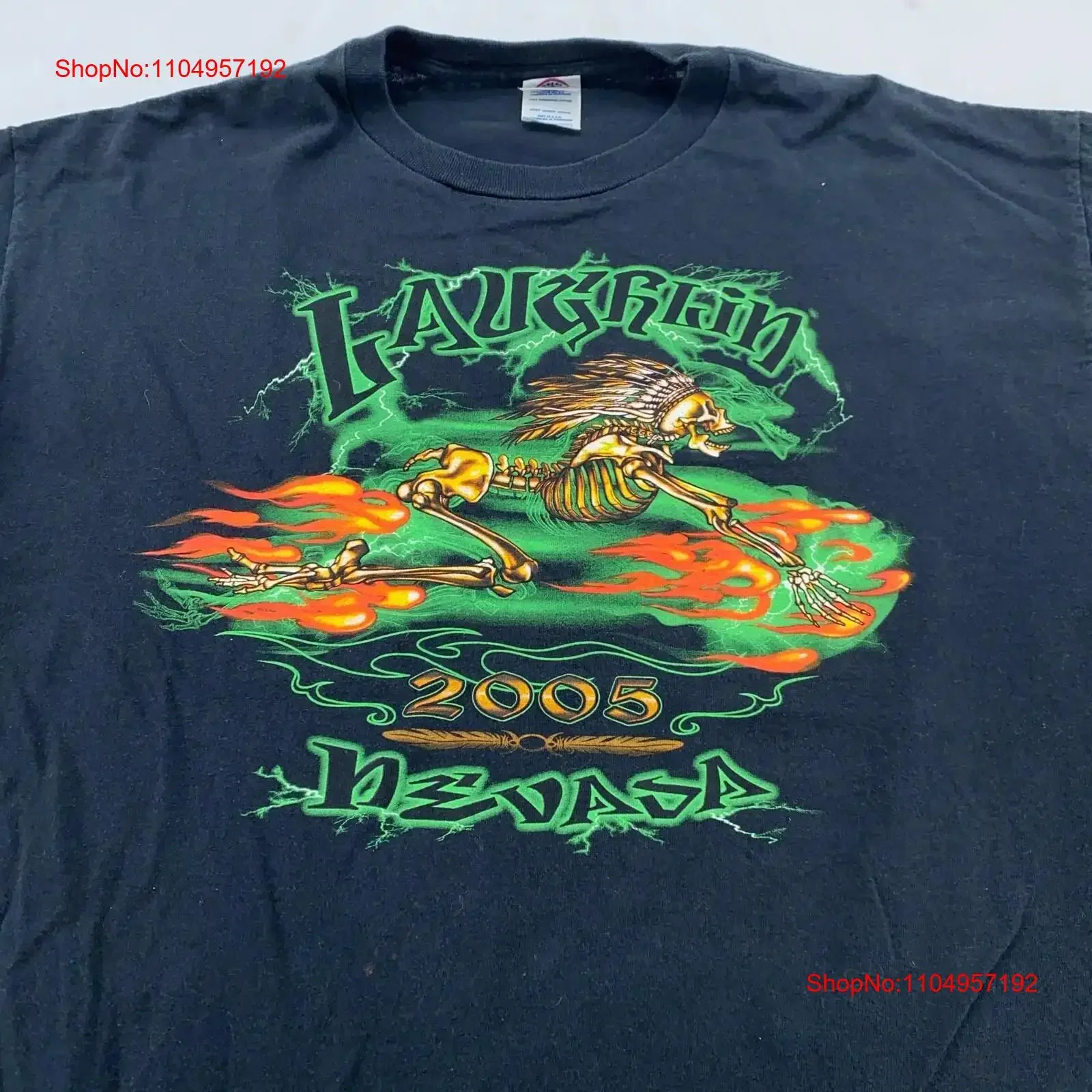 

Винтажная футболка LAUGHLIN NEVADA BIKER RALLY 2005, XL, мотоциклетная футболка со скелетом и черепом, винтажная, слегка, удобная, универсальная