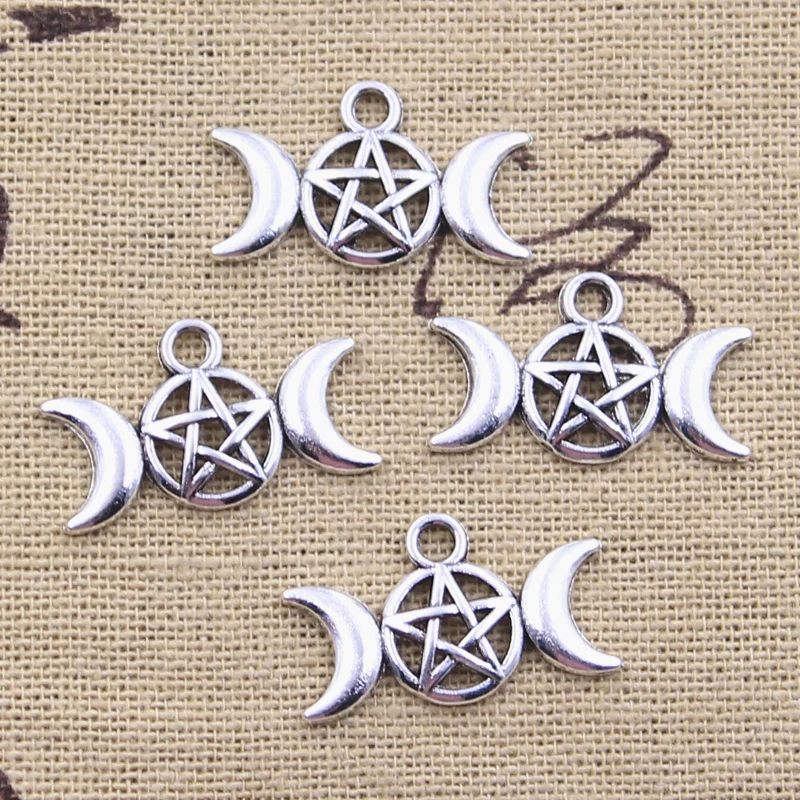 20pcs Charms Goddess Triple Viking Moon Star 13x22mm Antique Silver Color Pendants Making DIY Handmade Tibetan Finding Jewelry