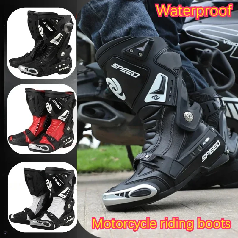 

Motorcycle Boots Motorbike Anticollision Foot Ankle Protective Shoes Moto Riding Short Boots Waterproof Off-road Racing Shoes