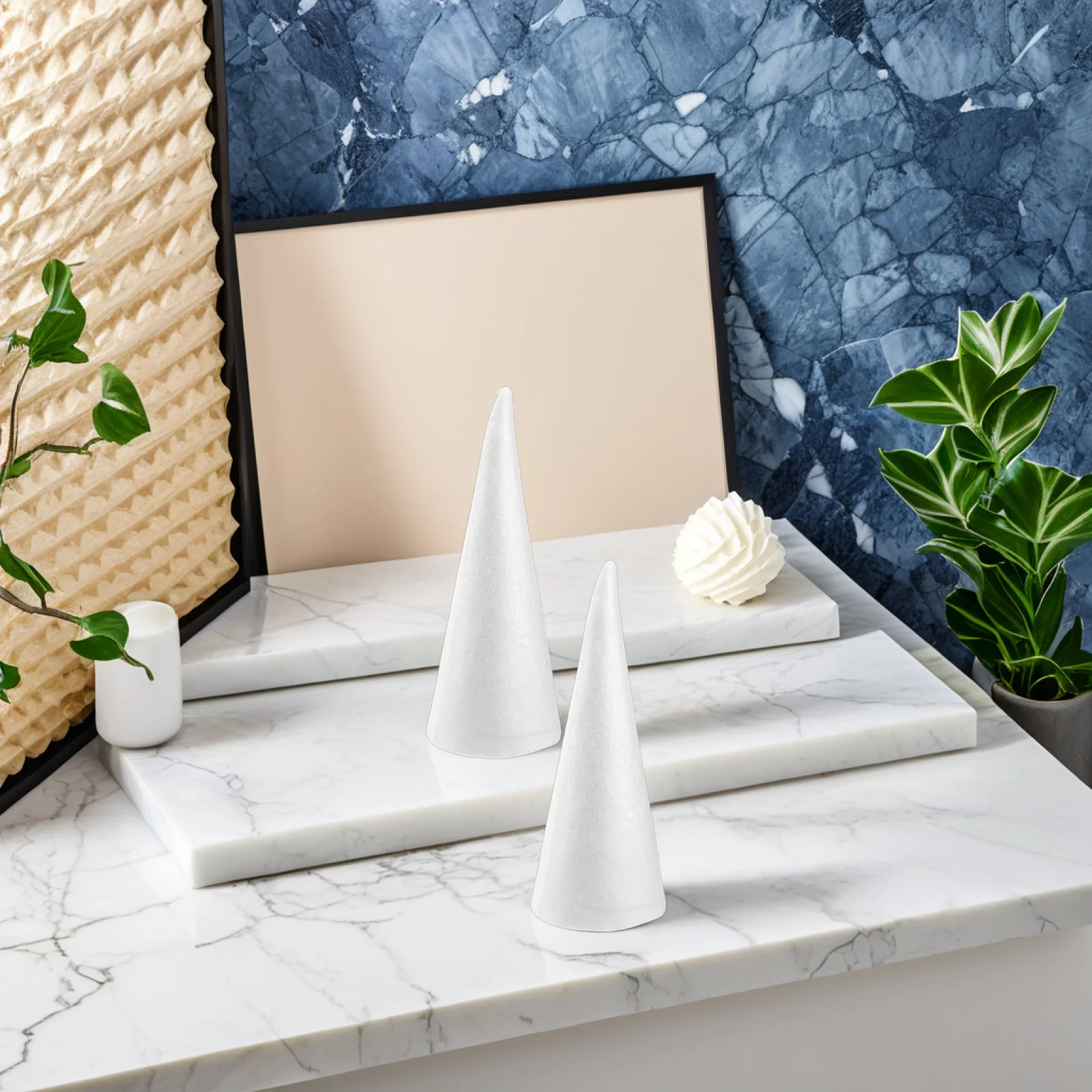 

6Pcs Foam Cones White Polystyrene Craft Cones for DIY Christmas Tree Flower Arrangement Table Centerpiece Holiday Decorations