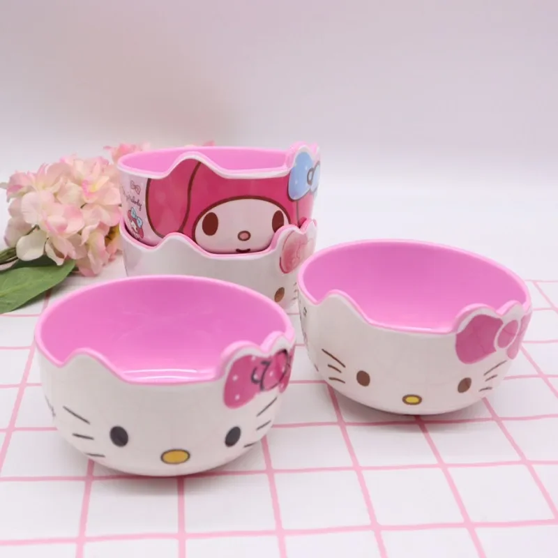 

Kawaii Sanrio Animal Hello Kitty Children Student Tableware Girl Soup Bowl Tableware Fall Proof Cute Cartoon Shape Rice Bowl