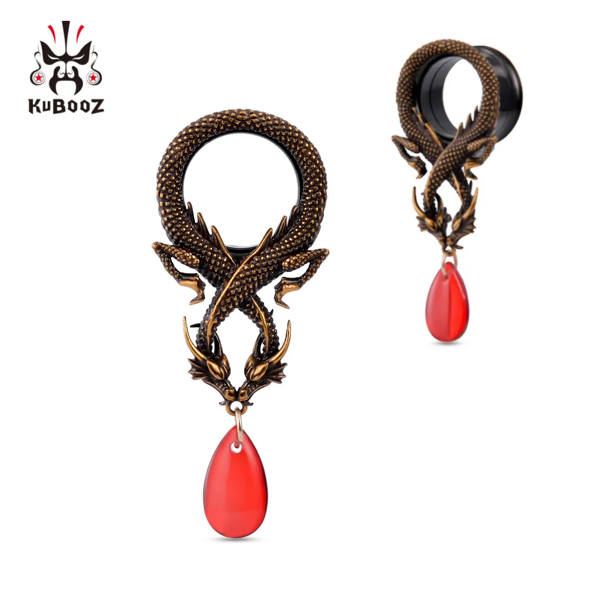 KUBOOZ Dragon Rozpychacze do uszu ze stali nierdzewnej - 2 SZT. Hipoalergiczne tunele i plugi do uszu, unisex, do piercingu ciała