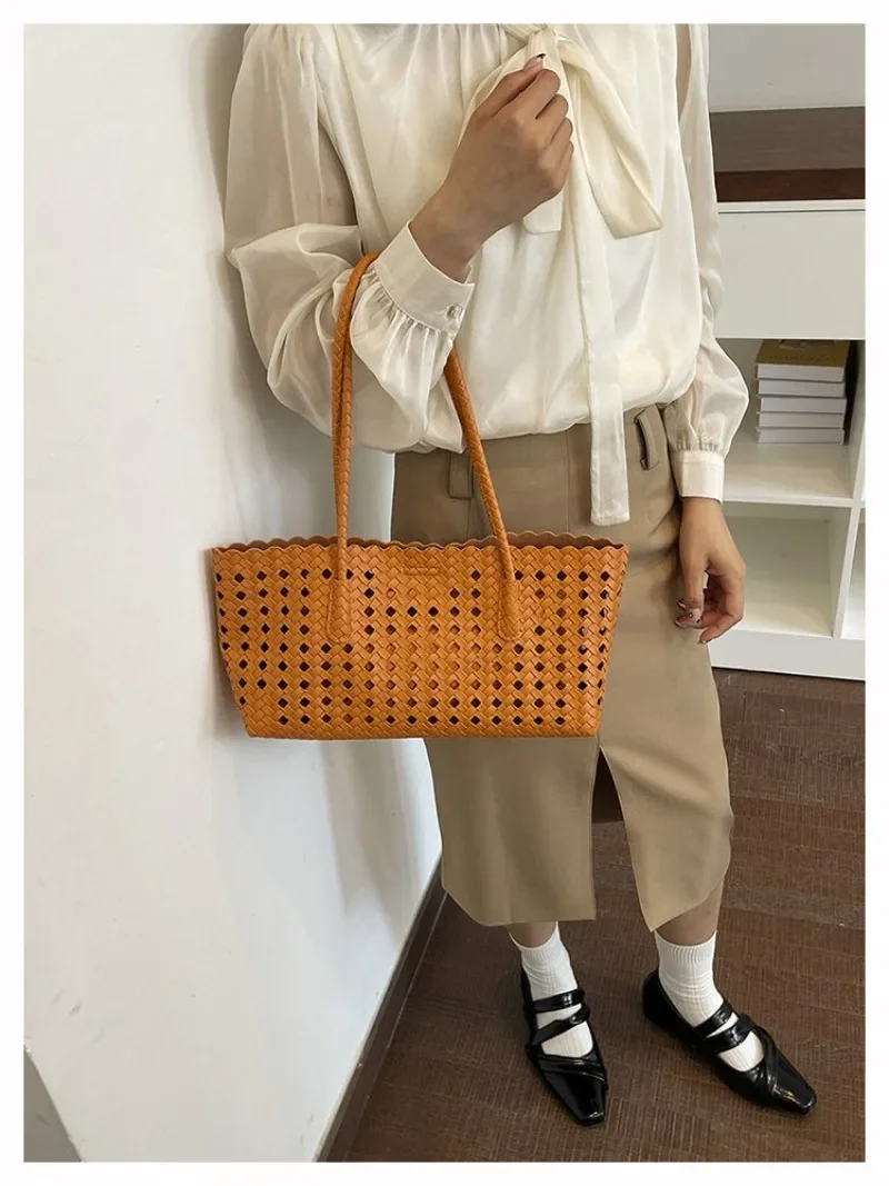 CEEKAY Damen-Tragetasche, orange, gewebtes Kunstleder, große Schulterhandtasche mit Reißverschlusstaschen-Set, Sommer, Strand, Urlaub, Mode – Detail 17