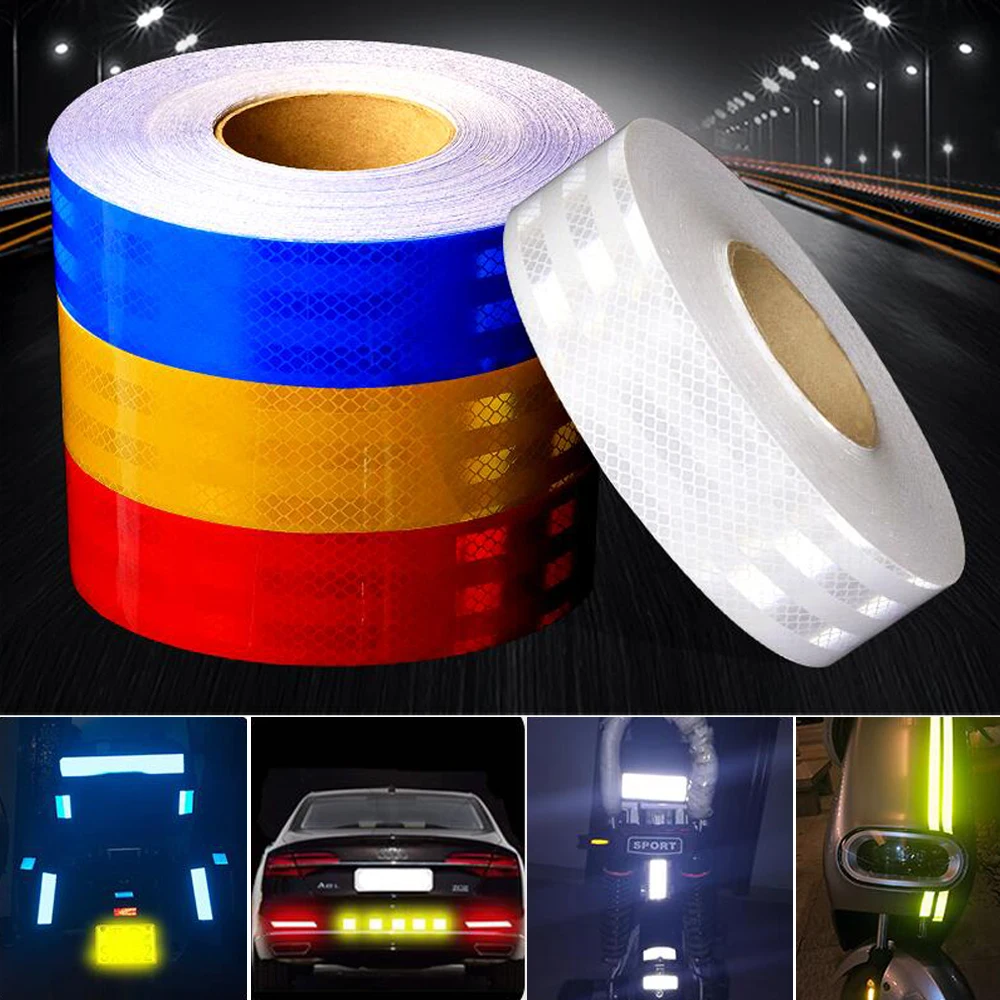 5 cm x 10 m/Roll Veiligheid Mark Reflecterende Tape Stickers Auto-Styling Zelfklevende Waarschuwing Tape Auto motorfiets Reflecterende Film