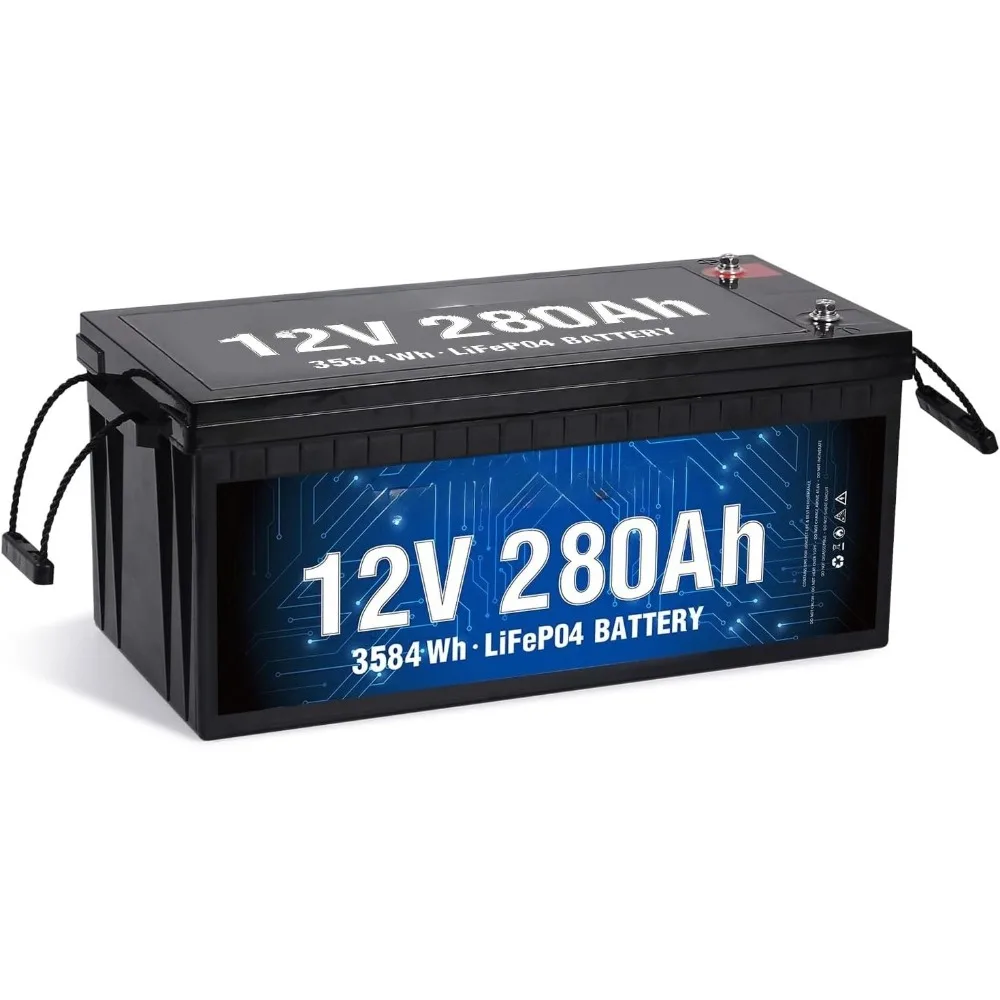 

Литиевая батарея 12 В, 280 Ач — встроенная батарея BMS 200 А, LiFePO4, батарея 4000+ глубокого цикла, идеально подходящая для морской солнечной энергии на колесах