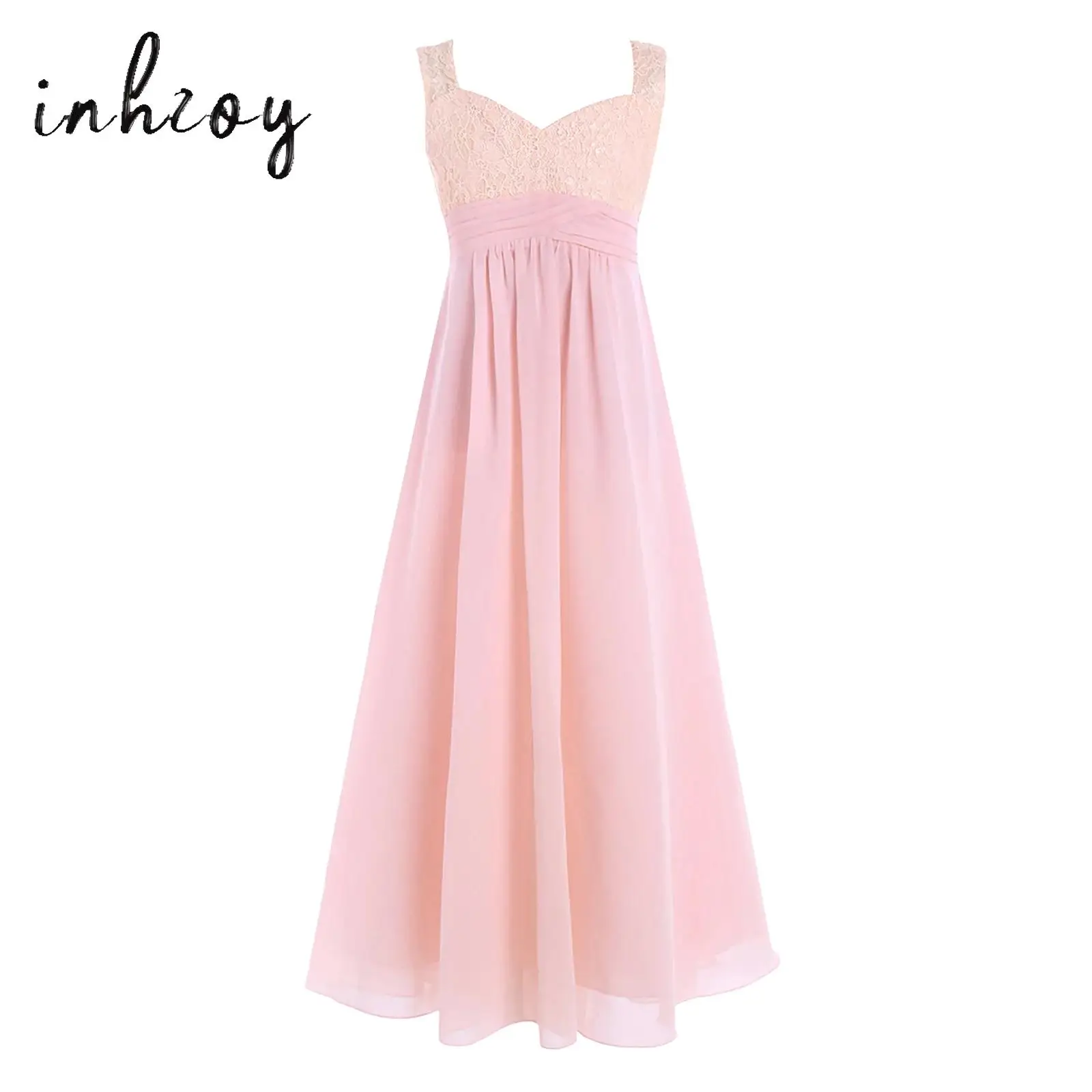 

Elegant GirlsDress Festive Lace Chiffon Wedding Dress Long Flower Girl Bridesmaid Dresses Princess Cocktail Formal Evening Gown