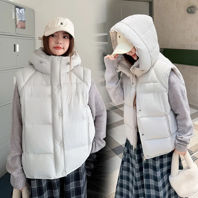 

PinkyIsBlack 2025 New Solid Loose Women Sleeveless Puffer Vest Jacket Autumn Winter Female Down Cotton Warm Hooded Waistcoat