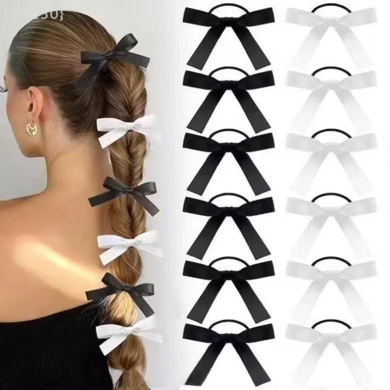 5 pezzi moda fiocco nero elastici per capelli coda di cavallo fasce elastiche per capelli scrunchies per donne ragazze accessori per capelli festa
