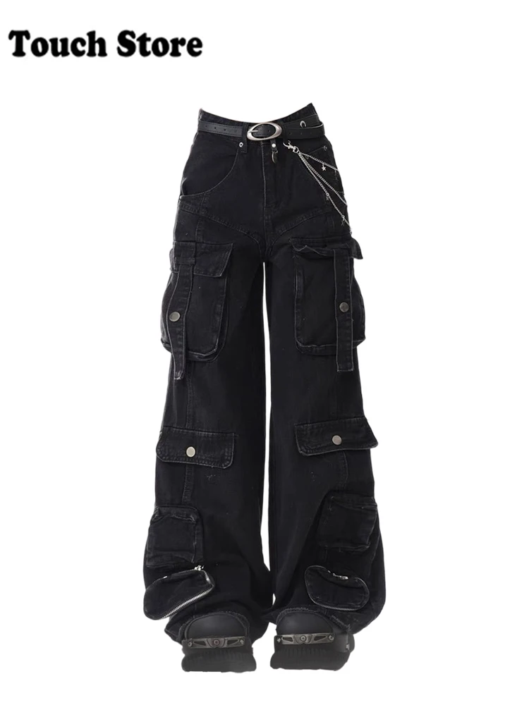 Women Dark Academia Multi-Pocket Grunge Baggy Y2k Japanese Streetwear Denim Cargo Pants Long Trousers 2000s Jean Goblin Core New