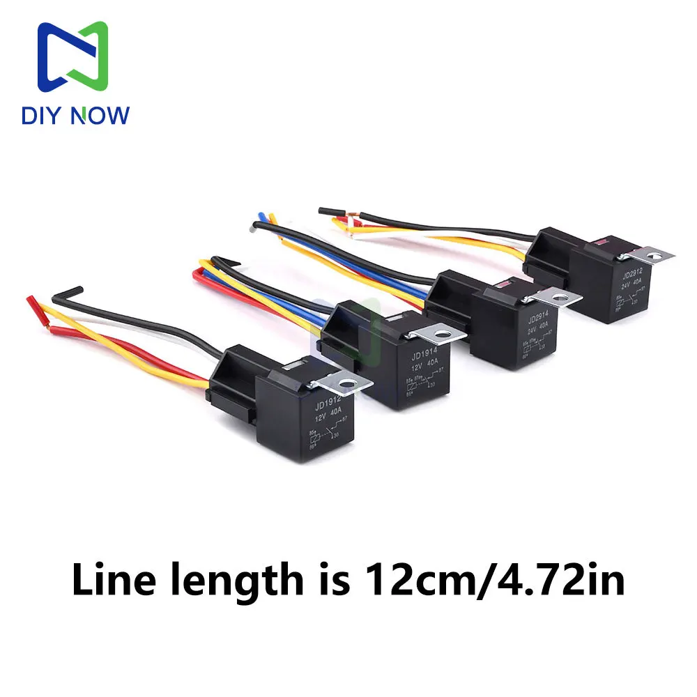 JD1912 Waterproof Auto Relay 12V 24V 5 Pin 40A Auto Relay with Black Red Copper Terminal Auto Relay Socket SPDT Harness Cable