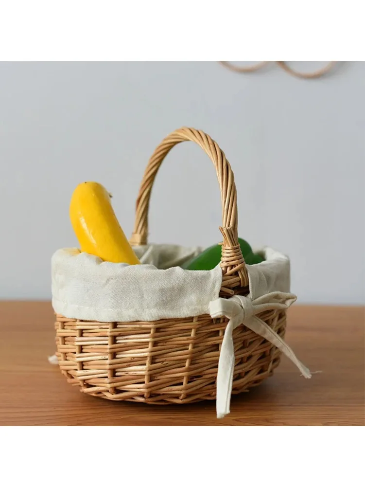 Panier en osier fait main avec poignée, panier de pique-nique, panier à fleurs en rotin tressé à la main, décoration d'intérieur, paniers pour demoiselles d'honneur
