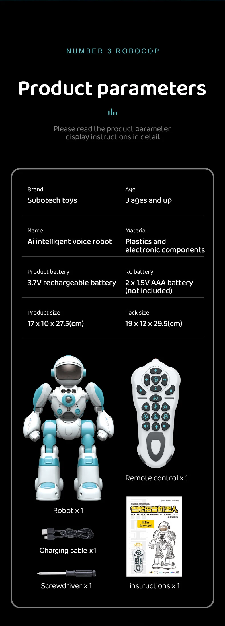 Smart Kids Robot Interactive Intelligent Robo for Kids Robotics Music Dance Record Repeat Touch Gesture Control Toys for Boys Children Christmas Gifts Ship from US Warehouse Fast Delivery