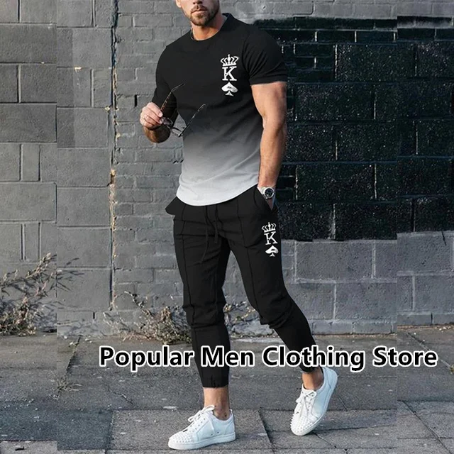 Summer Tracksuit For Men Vintage Print T-Shirt+Trousers Set Fashion Casual Suit Stylish Streetwear Male Outdoor Clothing